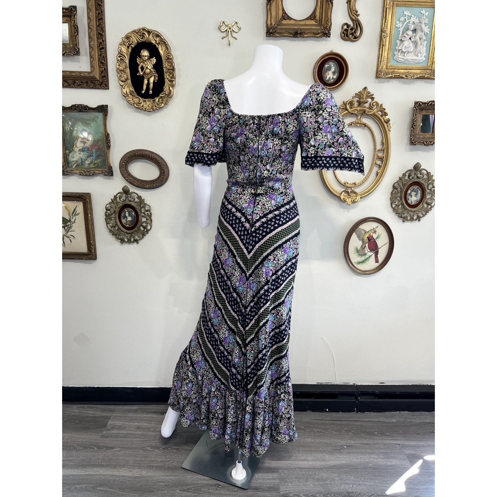 Vintage 70s Purple Floral Patchwork Maxi Dress Size S - Picture 1 of 11
